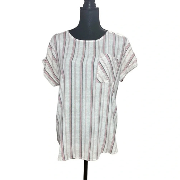 Flamingo Short Sleeve Striped Crew Neck Tunic Top Size Small - Picture 1 of 5